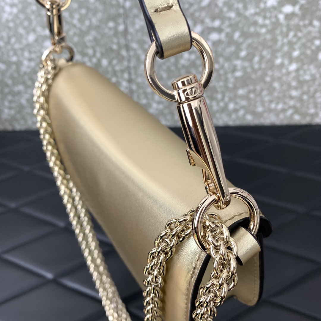 Valentino Garavani Loco Small Shoulder Bag in Gold Calfskin Leather 